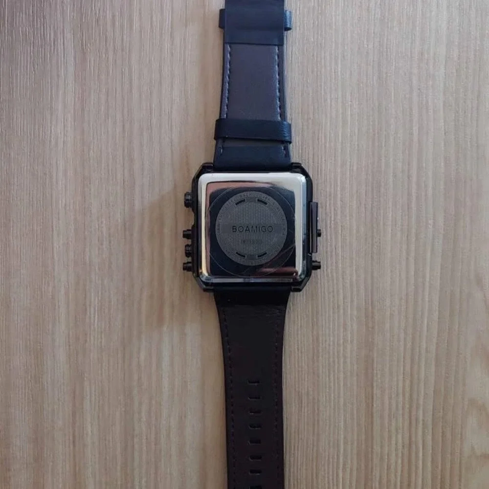 BOAMIGO Big Square Dial 3‎ TimeZone Stylish Watch For Men